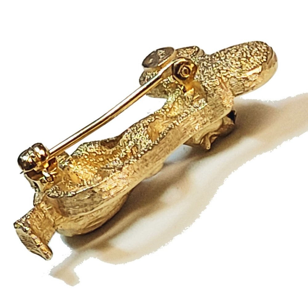 Vintage ๐๐๐๐๐๐๐ MOUSE Rhinestone Crystal Eyes Goldtone Brooch Pin Signed - Picture 5 of 10